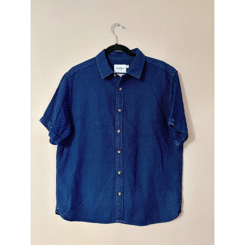 Goodfellow‎ & Co Mens Navy Blue Geometric Print Short Sleeve Button Down Shirt L